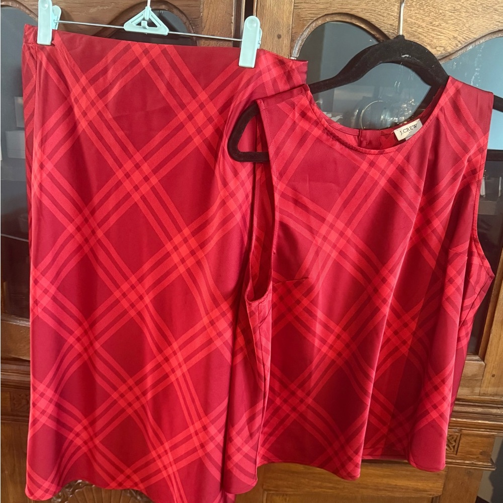 J. Crew Red Checkered Sleeveless Top & Skirt